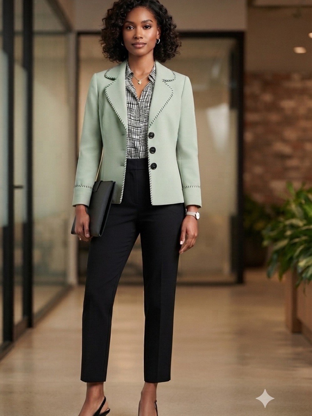 Tahari Arthur S. Levine Light Mint Green Blanket Stitch Blazer Size 8 EUC